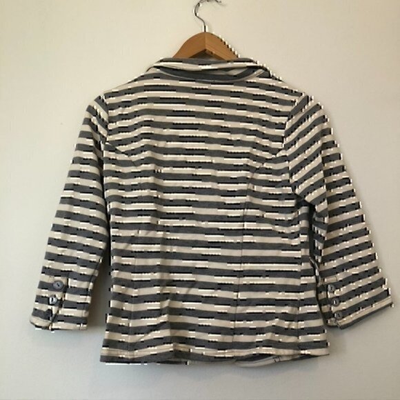 PIXLEY STITCH FIX Stripe Blazer Gray Cream Ivory French Terry 3/4 Sleeve Jacket - Picture 8 of 9